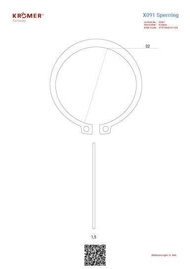 Technische Zeichnung eines Sperrrings mit einem Innendurchmesser von ca 32 mm.