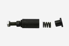 Abbildung: Teile der Distanzhalterung (Feder, Schrauben und Abdeckung)