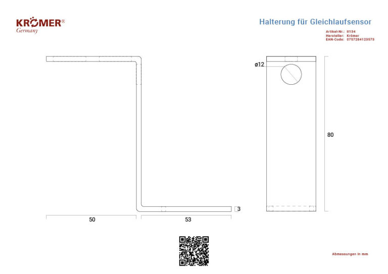 Technische Zeichnung einer Halterung für Gleichlaufsensoren Sie hat eine Höhe von 80mm.