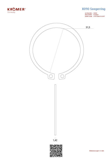 Technische Zeichnung eines Seegerrings mit einem Innendurchmesser von ca 31.5 mm.