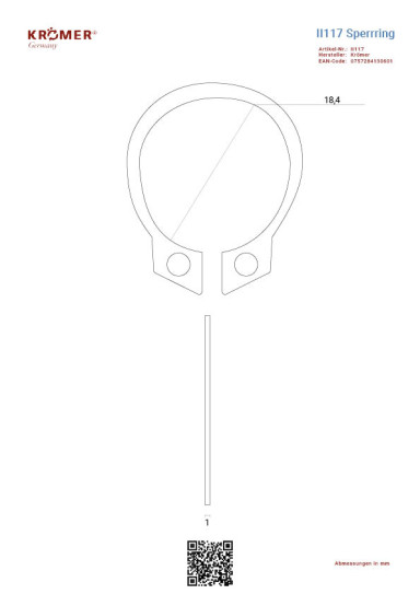 Technische Zeichnung eines Sperrrings mit einem Innendurchmesser von ca 18 mm.