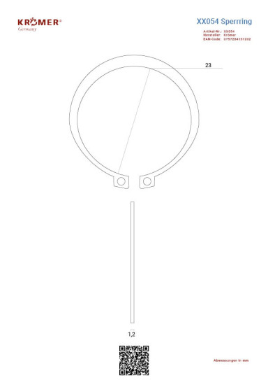 Technische Zeichnung eines Sperrrings mit einem Innendurchmesser von 23 mm.