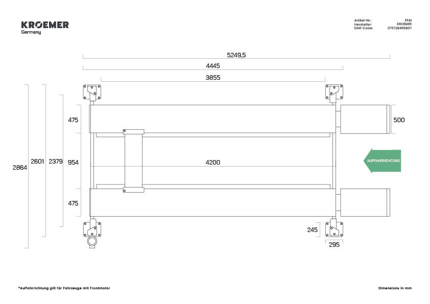 FP41 Technische Zeichnung - Draufsicht (samt Auffahrrichtung)