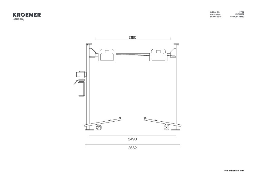 FP42 - Technische Zeichnung Frontansicht - 2662 mm Breite 
