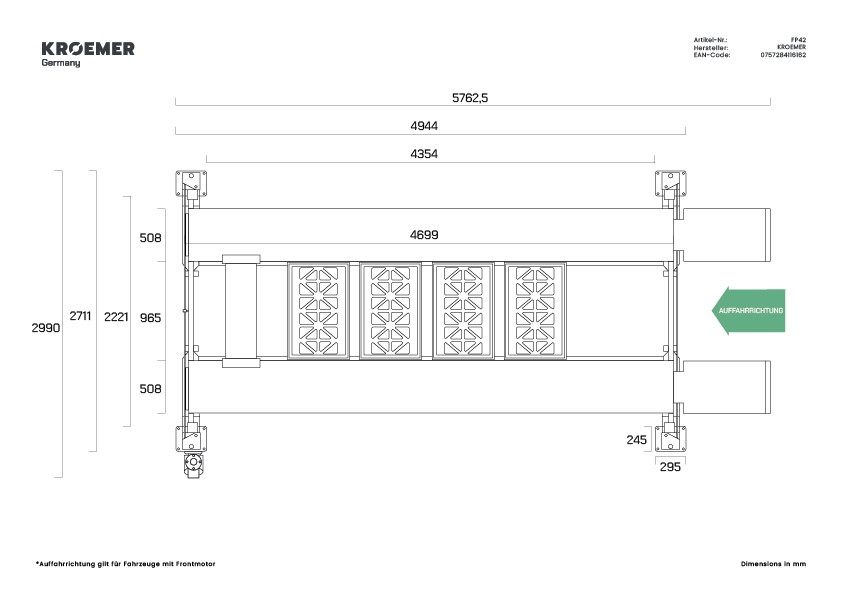 FP42 - Technische Zeichnung Draufsicht - 5762,5 mm Länge