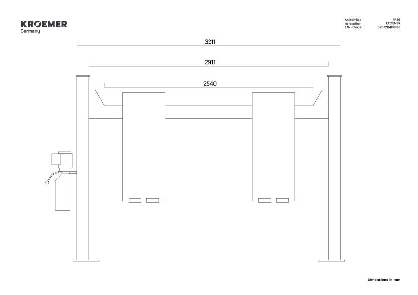 Technische Zeichnung FP46 - Frontalansicht